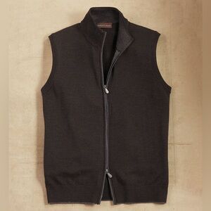 NWT PATRICK JAMES FULL ZIP MERINO SWEATER VEST SIZE M  col. Espresso
